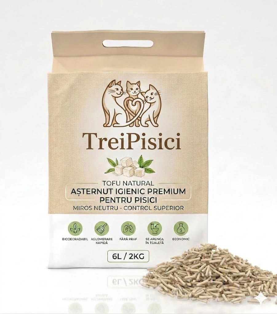 Nisip Tofu pentru Pisici TreiPisici – Așternut Natural 6L